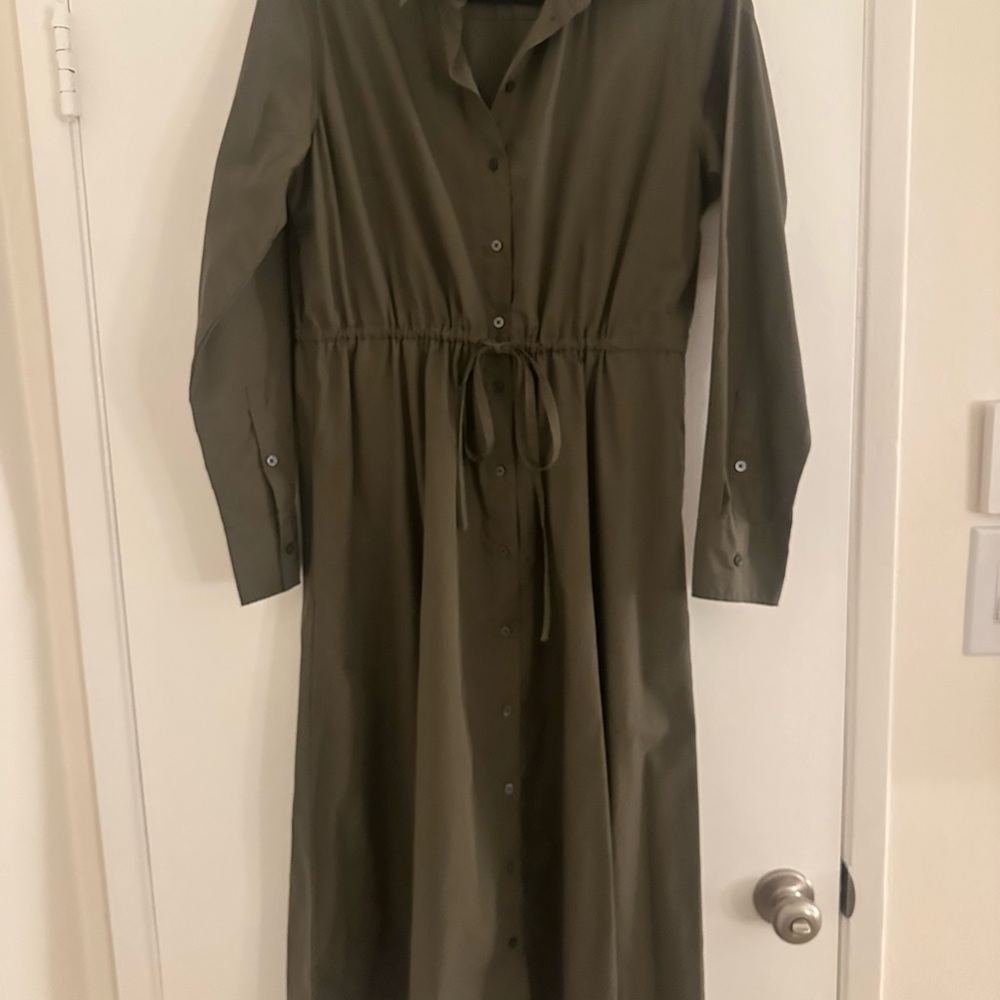 Elegant Olive Green Shirt Dress